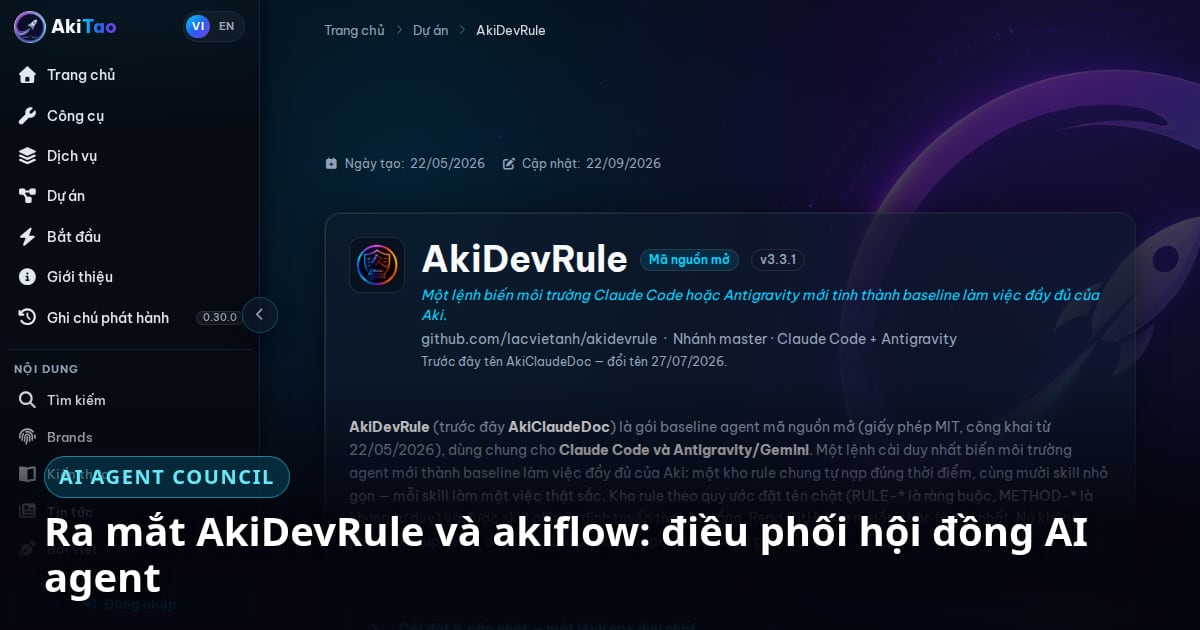 Ra Mắt AkiDevRule và akiflow: Bộ Rule Và Hội Đồng AI Agent Cho Lập Trình