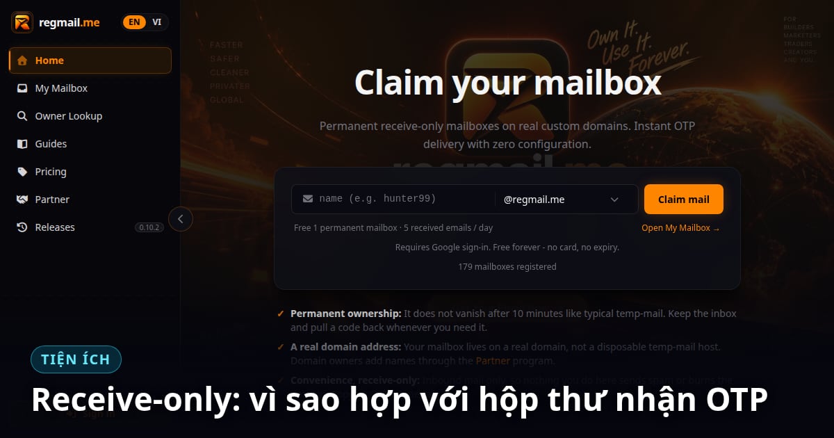 Receive-only là gì và vì sao phù hợp với hộp thư nhận OTP?