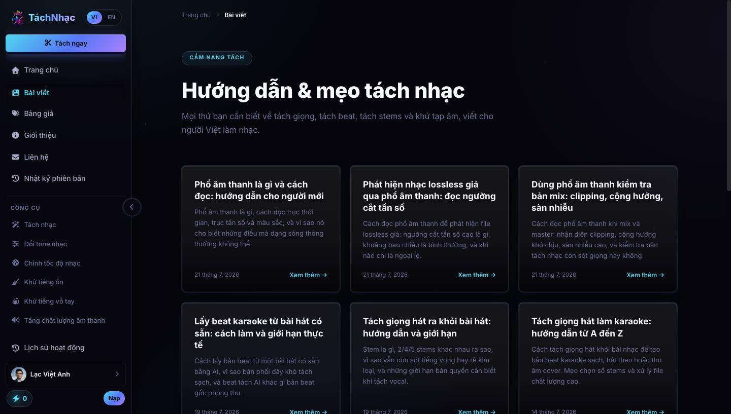 Content hub cẩm nang tách nhạc của TachNhac.com