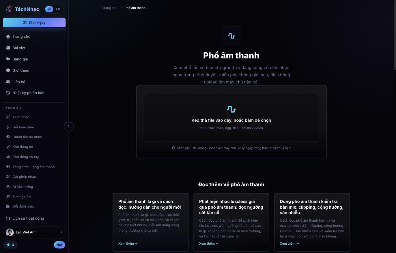 Công cụ phổ âm thanh đã sống trên TachNhac.com
